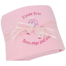 Personalised Embroidered Baby Girl Blanket With Cute Unicorn Design